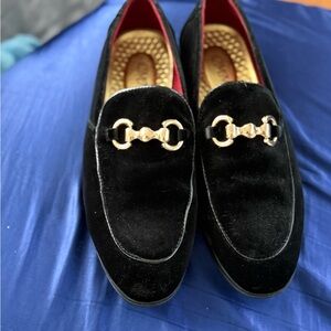 Black and Gold Velvet Horsebit Loafers